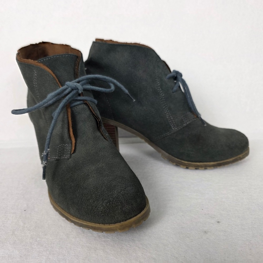RuffHewn Cypress Dark Gray Suede Leather Lace Up Heeled Ankle Boots Womens 9M